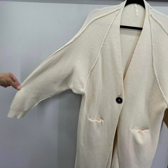 Free People Irreplaceable Cardigan Sweater Womens XS Ivory Long Single Button - Picture 6 of 9
